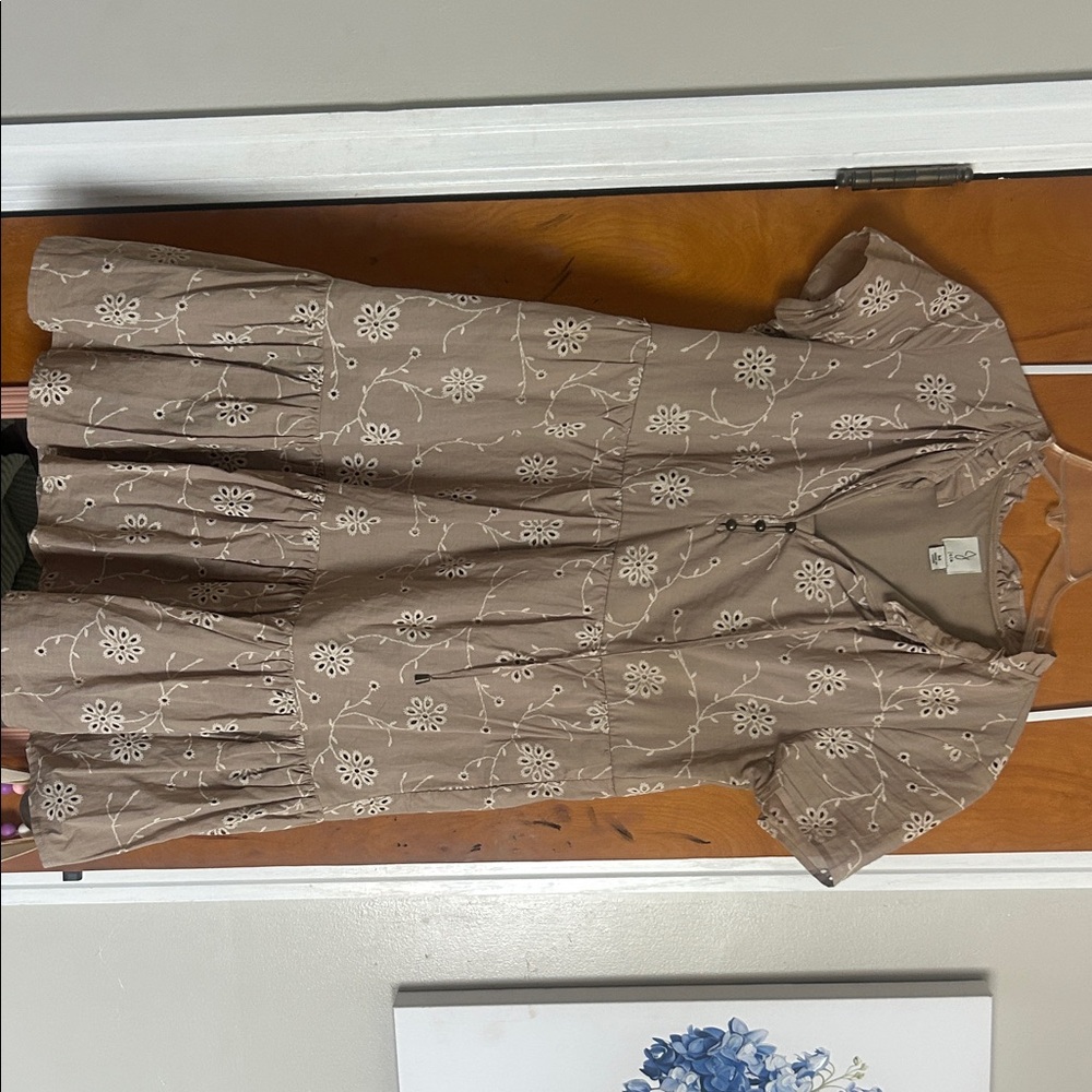 Joie Taupe Floral Embroidered Midi Dress